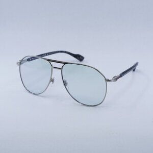 Gucci GG1220S 006 Sunglasses Silver Aviator Frame, Transparent To Blue Lenses